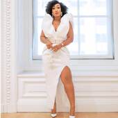 size high slit waist Large evening white xxl dress大码 礼服