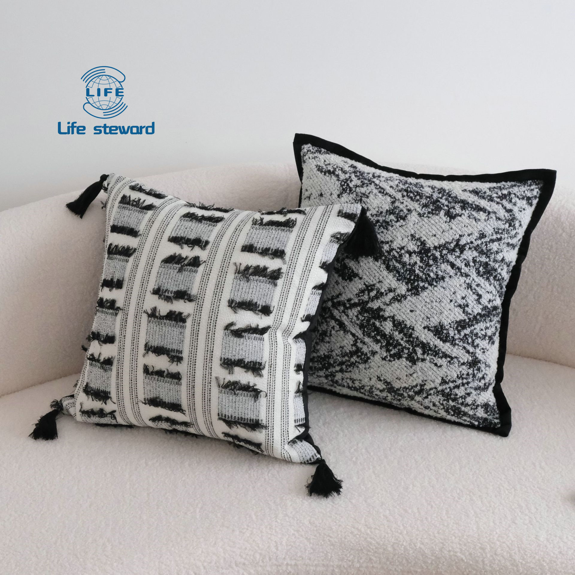 黑白色流苏卷边抱枕套沙发靠垫枕套 cushion cover pillowcase,居家布艺,靠垫/抱枕,淘宝优惠券,粉丝福利购,淘宝优惠卷
