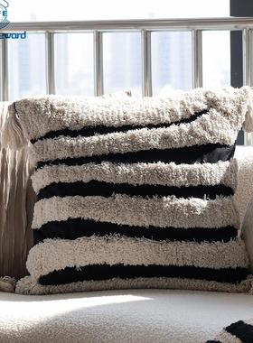 法式黑色簇绒抱枕套沙发靠垫床头靠枕套cushion cover pillowcase