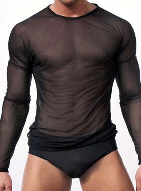 Men's mesh tops Undershirt Sexy shirt Underwear 网纱透明上衣