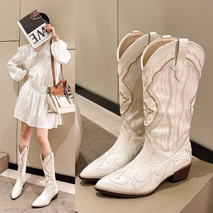Mid leg knight boots high leg beige pointed boots米色尖头靴