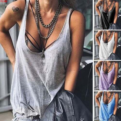 2022Women's Casual Camisole Top夏季女装纯色吊带背心T恤上