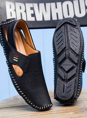 sandals for men leather casual loafers flat drive shoes 男鞋