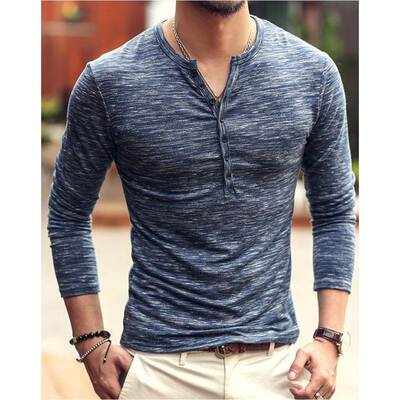 tshirts for men t shirt men 亨利领t恤 长袖t恤男打底衫 修身