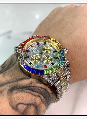 Diamond Men Watch Luxury Steel Quartz Large dial watch male