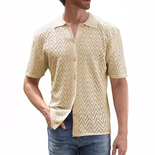 Breathable Short Sleeve knitwear Shirt for Man 清凉镂空衬衫