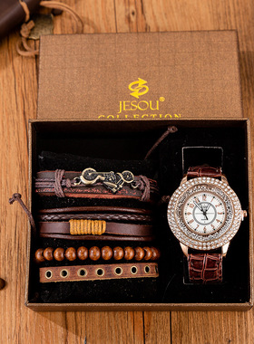 Quartz Wrist Watch Leather Wallet Gift Set for Boyfriend men