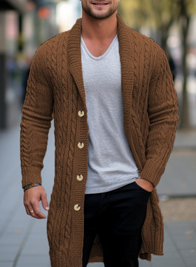 Men's long sweater cardigan wool knitted coat 针织长开衫衣男
