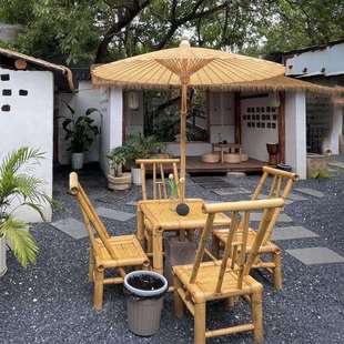 7T竹桌子竹台户外庭院茶台竹茶几竹编桌椅围炉煮茶阳台火锅桌八仙