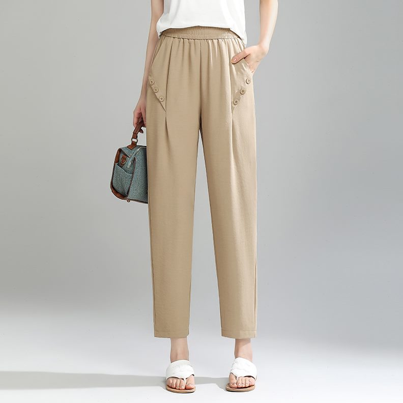 宾利酷堡女裤哈伦裤女2024夏季薄款冰丝高弹九分休闲裤妈妈裤子宽