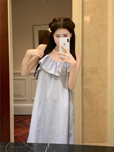 睡裙夏季 纯色全棉甜美宽松吊带睡衣家居服短裙 女款 韩系ins新款