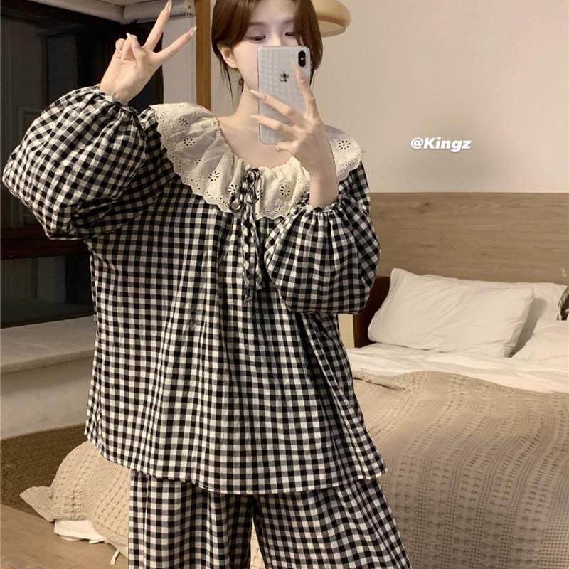 纯棉睡衣女款秋冬长袖甜美少女公睡衣/家居服套装