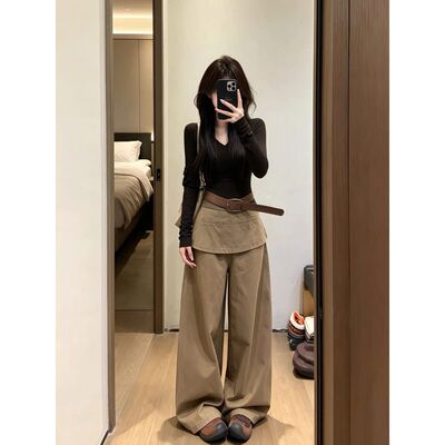 早秋韩系休闲通勤穿搭设计感小众女弯刀裤屁帘裤BY