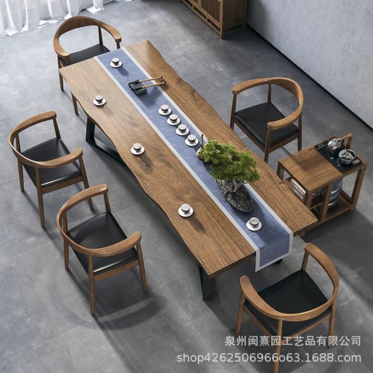 简约复古创意休闲实木接待茶几功夫大板茶台桌子板式喝茶桌椅组合