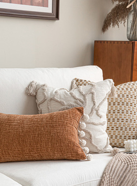 中古轻法式黄橙色系文艺风抱枕高端简约客厅沙发靠枕民宿软装腰枕