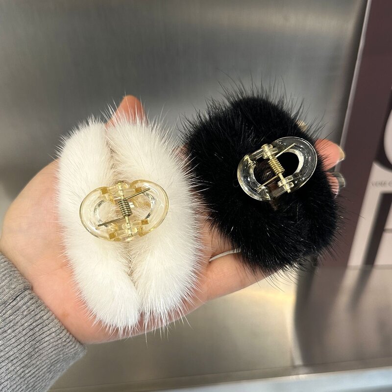 水貂毛小号抓夹毛茸茸刘海夹子侧边夹网红头饰鲨鱼夹发抓发饰发夹