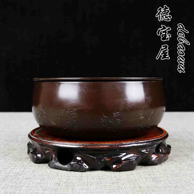 仿古铜茶洗笔洗建水茶钵黄铜带盖水盂干泡壶承茶盘茶渣桶茶杯盆
