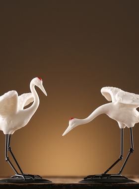 陶瓷白鹤动物摆件盆栽假山水景造景微景观装饰工艺品桌面装饰品