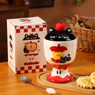 高颜值生日礼物苹果猫咪高脚杯创意陶瓷马克杯带盖女生伴手礼礼盒