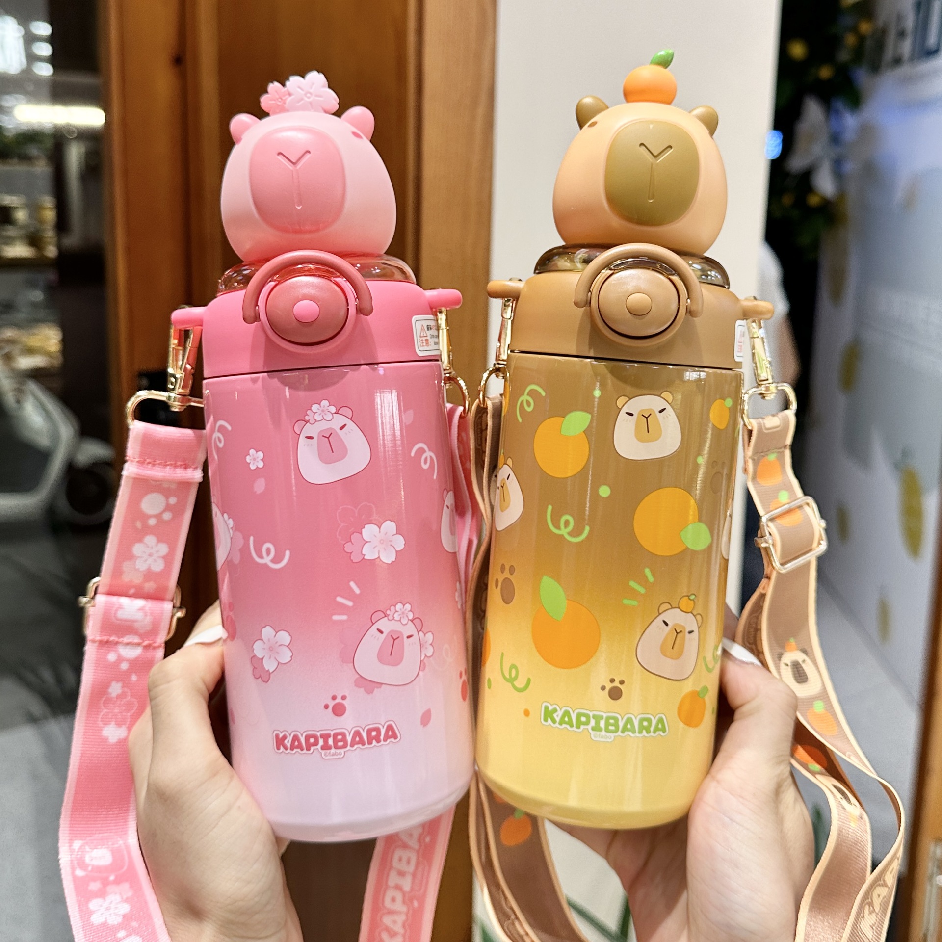 卡皮巴拉儿童水杯上学生专用女孩吸管杯幼儿园不锈钢保温杯子