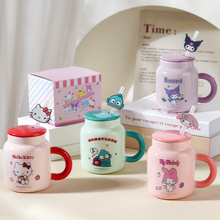 三丽鸥陶瓷吸管杯新款网红可乐杯带盖带吸管高颜值陶瓷杯大容量杯