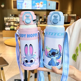 史迪仔儿童保温杯男孩上学专用水杯女生高颜值小学生直饮吸管杯子