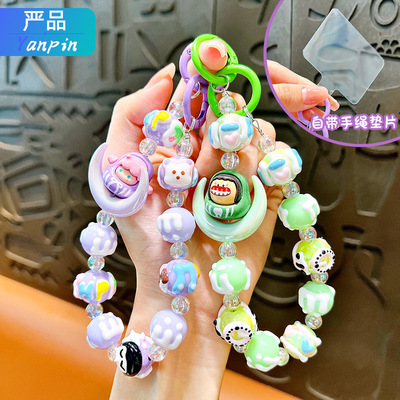 重工月亮女孩手绘珠手机链钥匙扣可爱书包挂件汽车钥匙链礼品