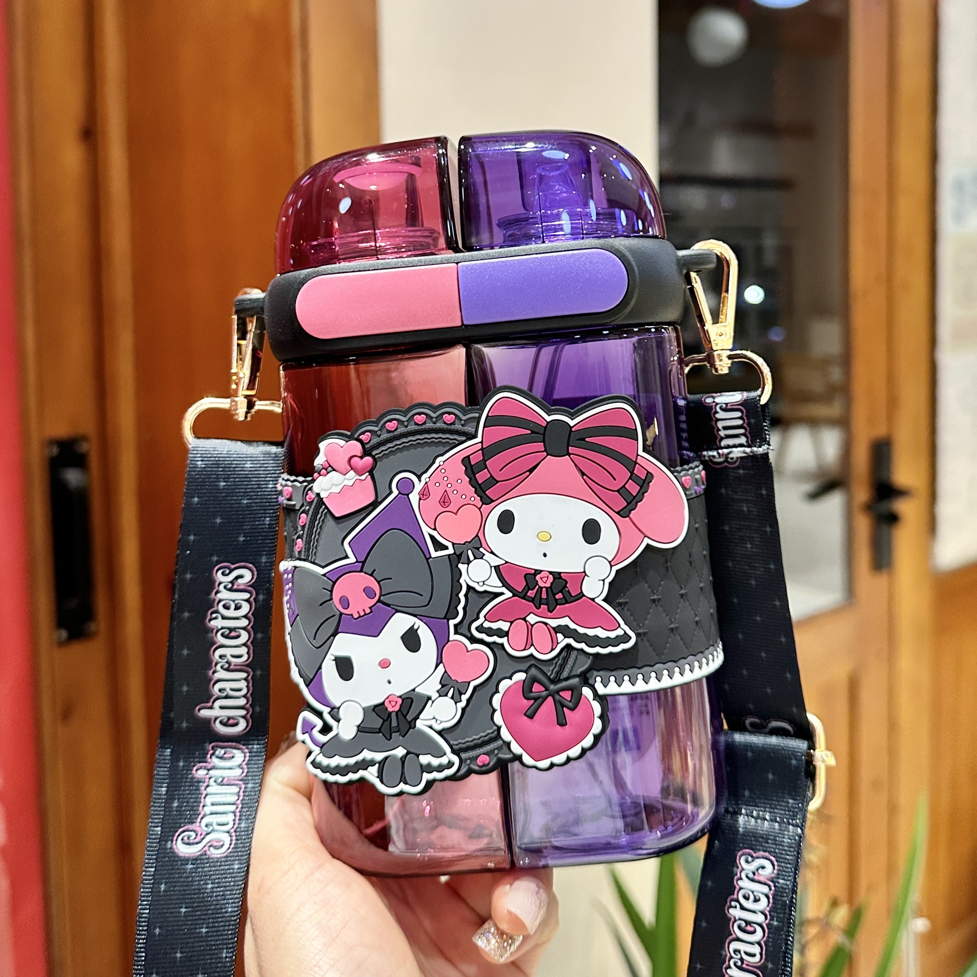 三丽欧新款儿童塑料水杯大容量吸管直饮两仓可爱卡通防漏杯子