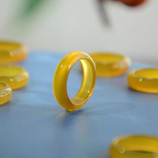 天然金蜜色帝王黄玉髓指环戒指黄玛瑙小众玉石跑环男女 附证书 包邮