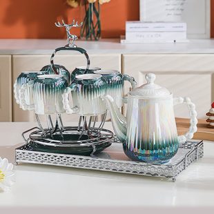 茶具套装 茶杯家用客厅带具乔迁送礼水杯整套欧式 水壶水托盘轻奢