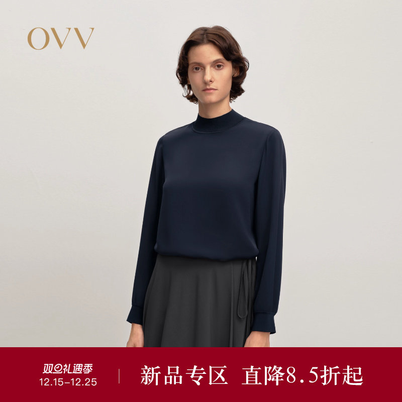 【重磅真丝】OVV2025秋冬新款女装22MM双乔缎半高领上衣