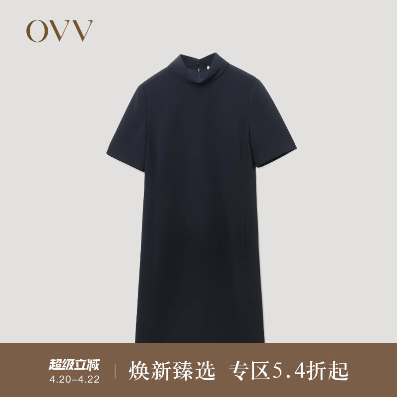 【日本进口三醋酸】OVVOutlet秋冬热卖女装高领短袖连衣裙