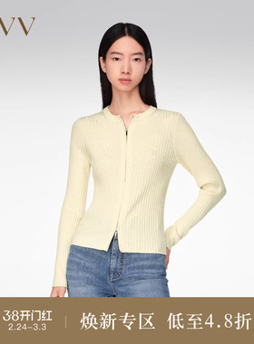 【可机洗黄金羊毛】OVVOutlet春夏热卖女装圆领拉链针织外套