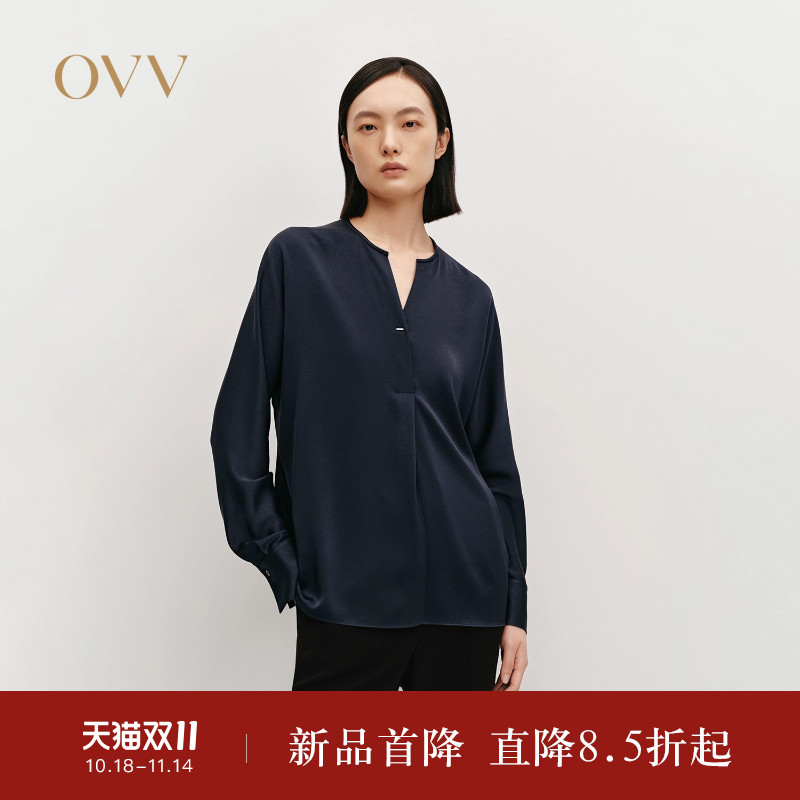 【日本进口三醋酸】OVV秋冬热卖女装插肩袖金属扣长袖衬衫