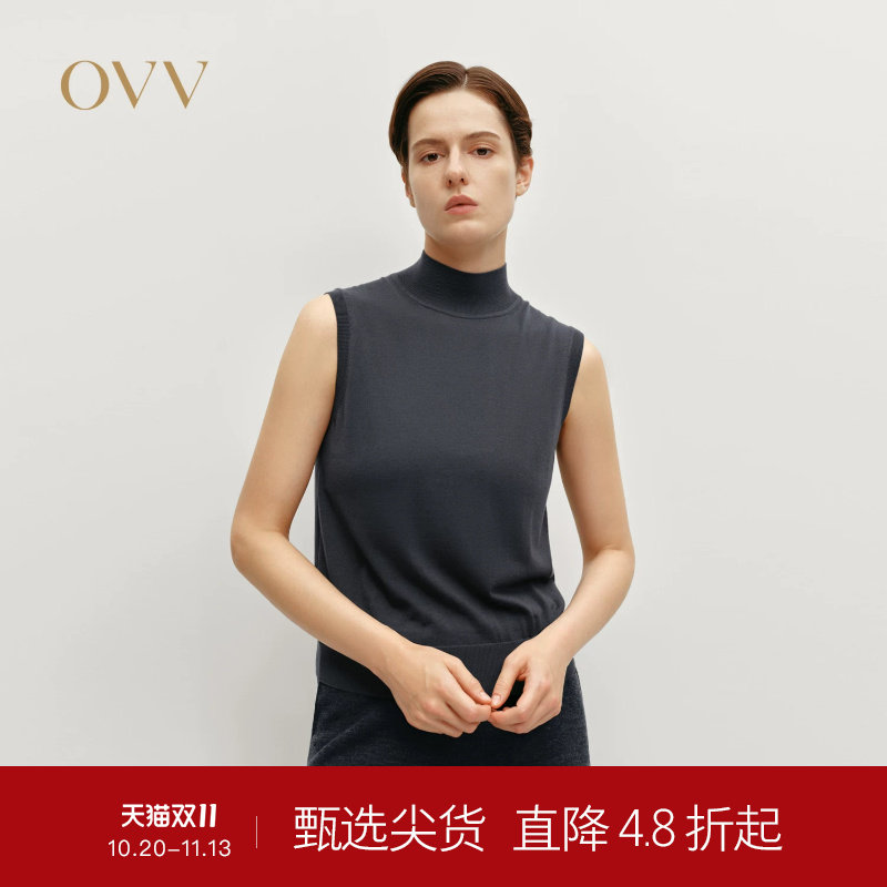【黄金羊毛】OVVOutlet秋冬热卖女半高领无袖可机洗针织背心