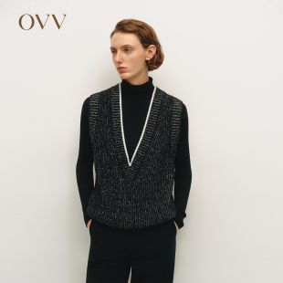 休闲深V领基础易搭无袖 时尚 针织背心 女装 OVVOutlet2024秋冬新款