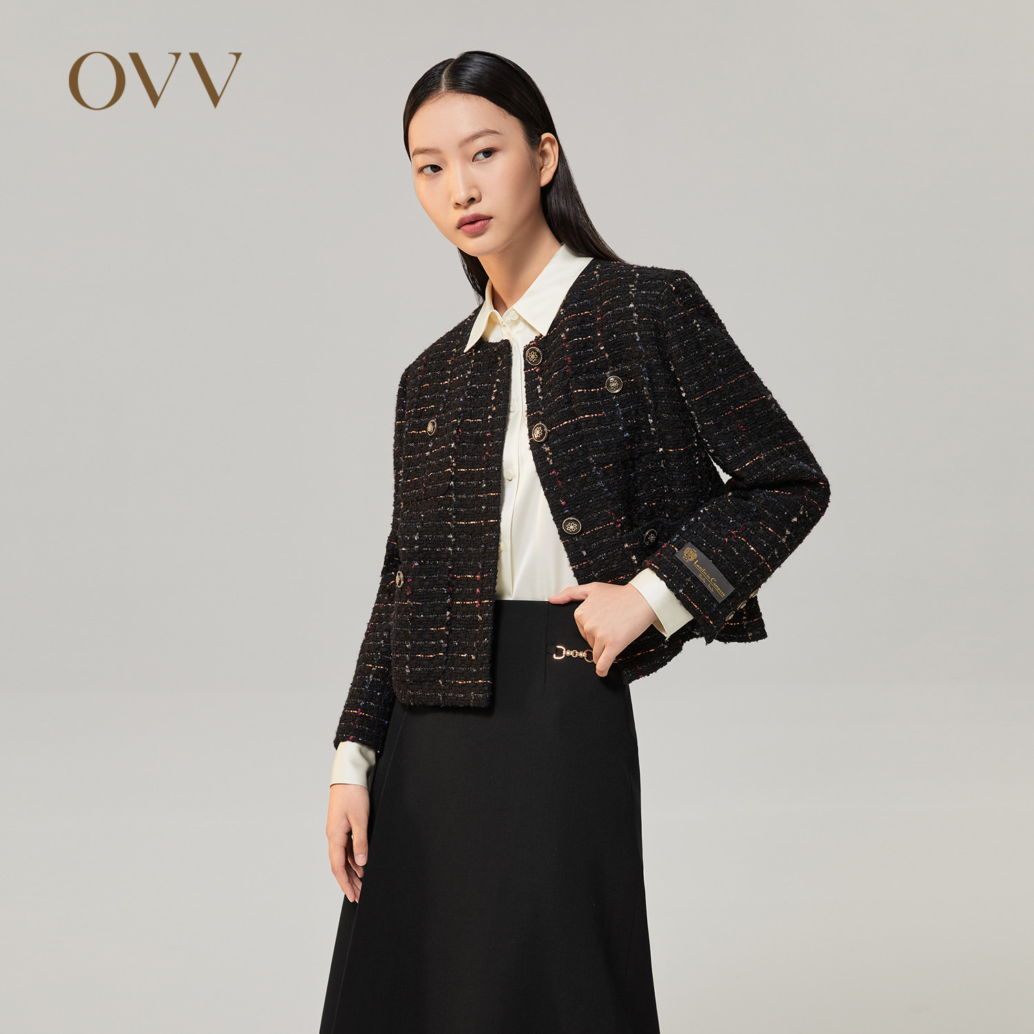 【经典粗花呢】OVV秋冬女意大利羊毛进口圆领花纹复古夹克外套