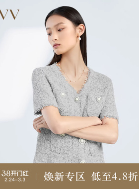 OVV春夏热卖女装时尚V领花纱休闲短袖针织开衫外套