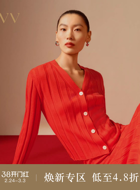 【新年红系列】OVV春夏热卖女装V领喇叭袖黄金羊毛针织衫