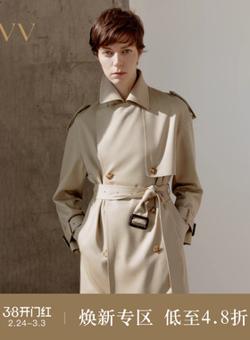 OVV2025春夏新款女装经典翻领时髦复古双排扣精致版型风衣