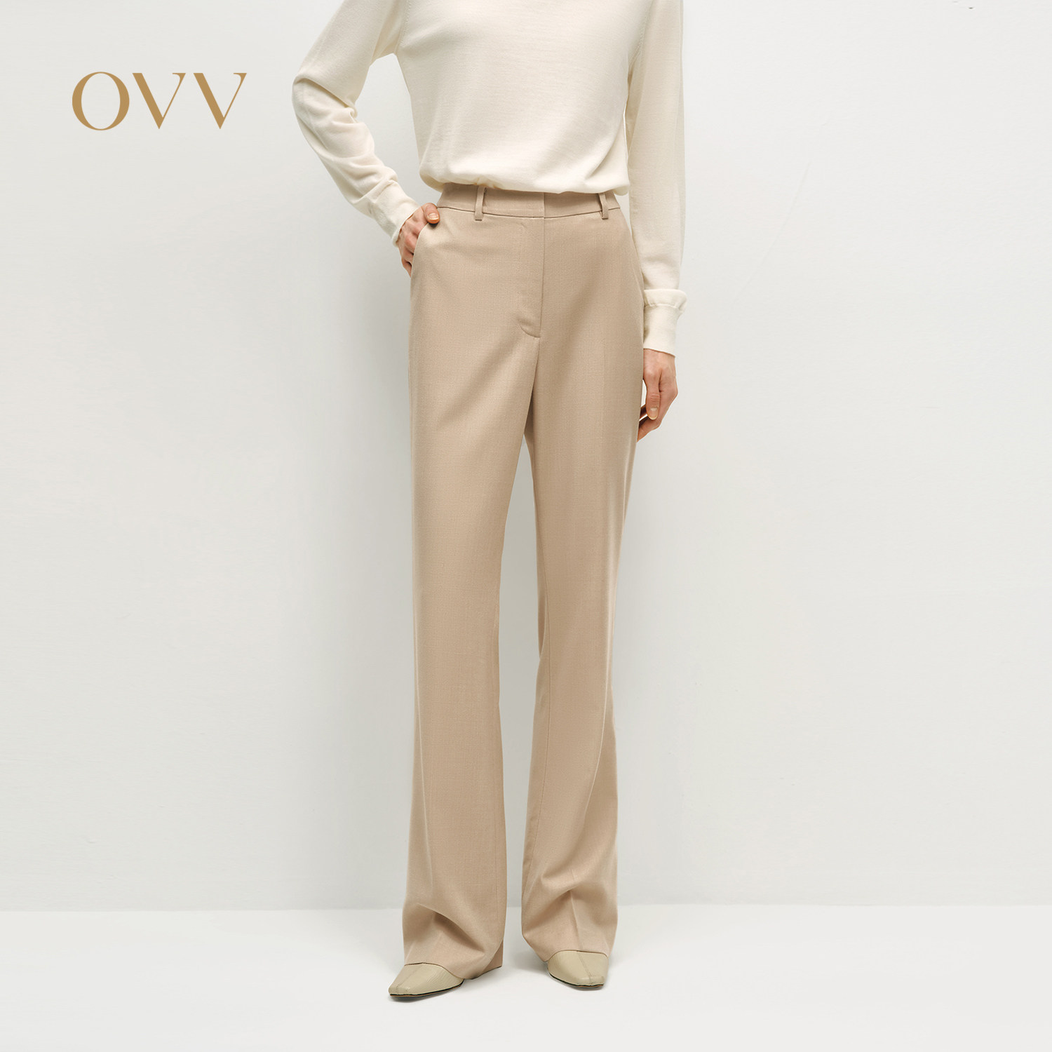 OVVOutlet秋冬热卖女装简约时尚微喇版型休闲通勤羊毛西裤
