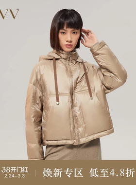 OVVOutlet秋冬女装日本进口连帽短款防泼水90鹅绒羽绒服