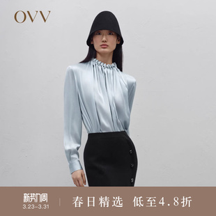 上衣 20MM缎面绉手工缝制花苞褶饰真丝衬衫 OVVOutlet秋冬新款 女装