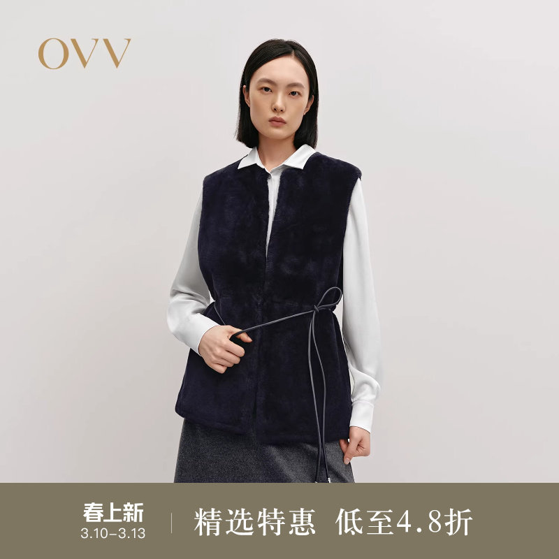 OVVOutlet秋冬热卖女装保暖经典高级羊皮皮毛一体马甲背心