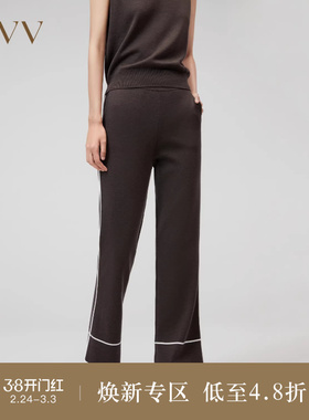 【可机洗黄金羊毛】OVVOutlet秋冬新款女装撞色运动风针织长裤