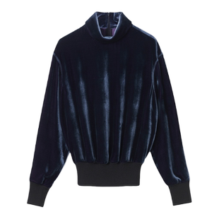 OVV Outlet秋冬新款女精致丝绒罗纹镶拼微落肩半高领休闲长袖上衣