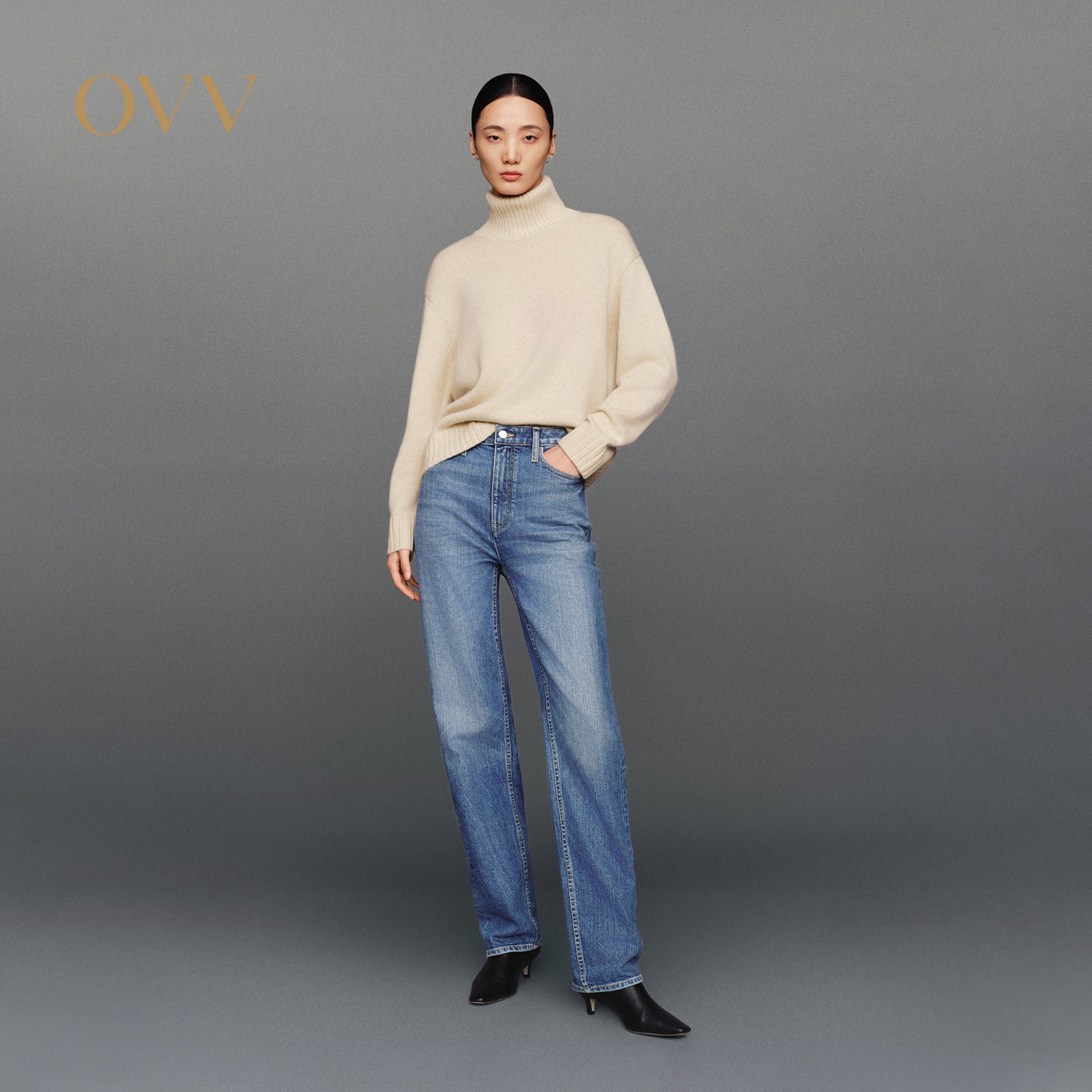 OVVOutlet秋冬热卖女装日本进口面料时髦复古直筒休闲牛仔裤