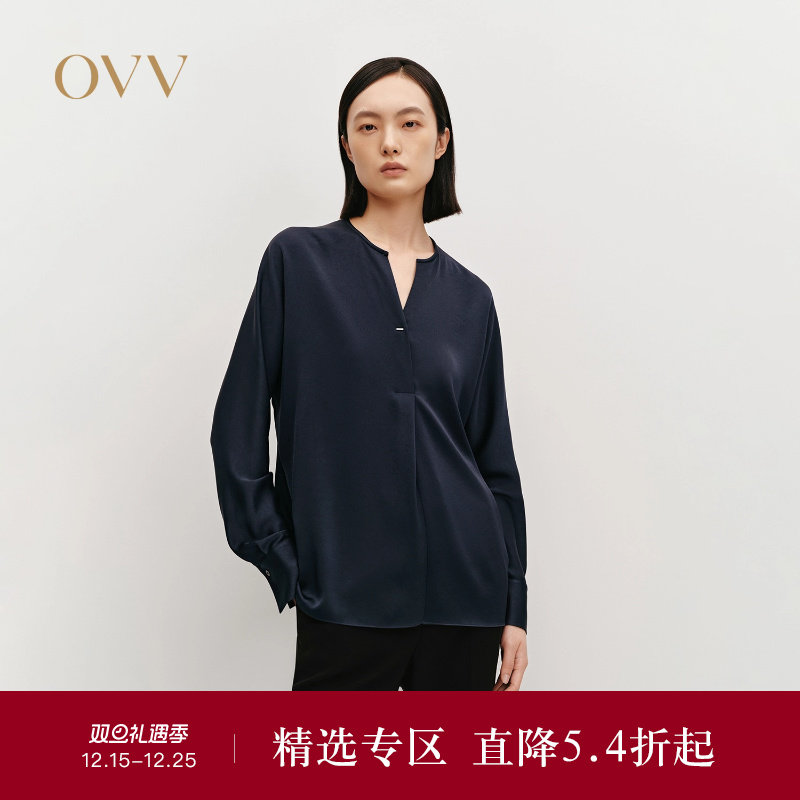 【日本进口三醋酸】OVV秋冬热卖女装插肩袖金属扣长袖衬衫