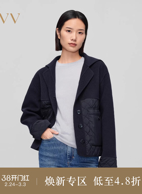 OVV秋冬热卖女装经典翻领双面呢拼接短款薄棉服