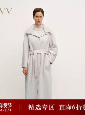 OVV秋冬热卖女装毛领设计随附腰带羊毛双面呢大衣